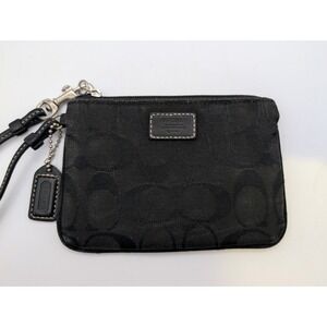 Women's Coach Black Signature Logo Canvas Zip Wristlet